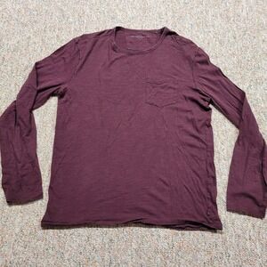 John Varvatos Shirt Mens Medium Burgundy Long Sleeve Slub Pocket Crew Neck Tee
